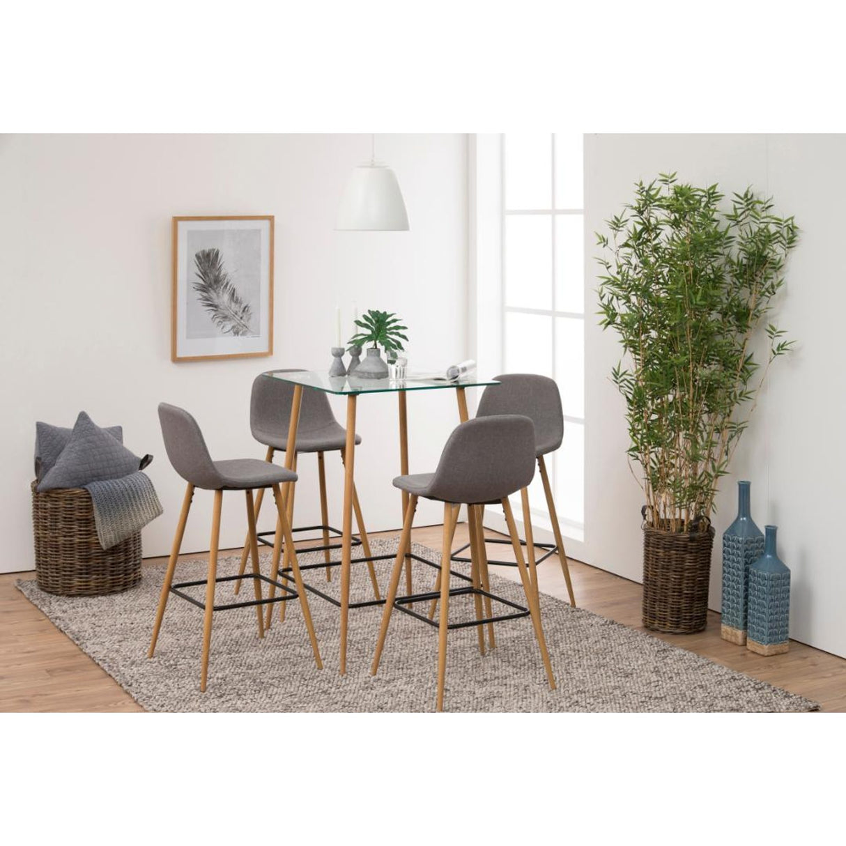 Wilma Barstol Hög Ek Sawana tyg Ljusgrå