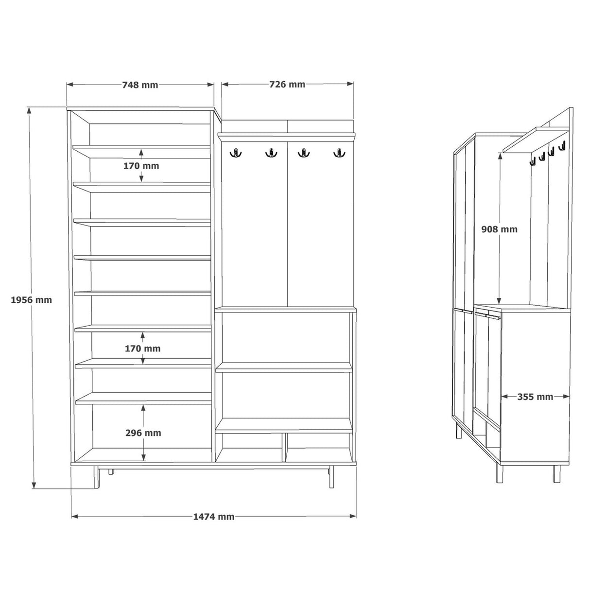 Nassau (147,4 x 195,6 x 35,5 cm) Hallmöbel Ek tegelröd