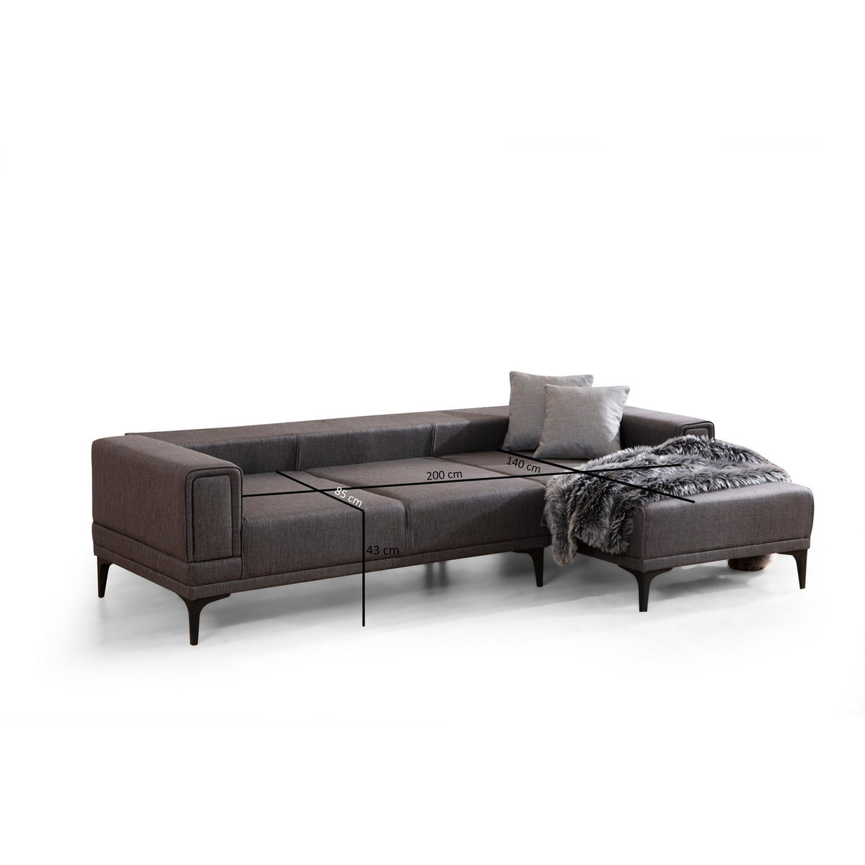 Hanoi (250-140 x 85 x 77 cm) Hörnsoffa-bäddsoffa Mörkgrå, Höger