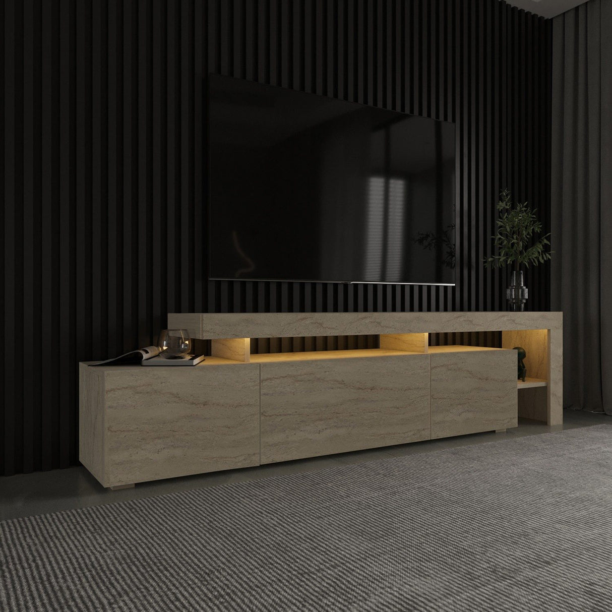 Helsingfors (192 x 53 x 37 cm) travertin TV-bänk