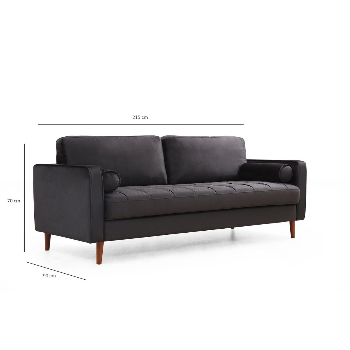 Rom (215 x 90 x 70 cm) 3-sitssoffa Svart ek