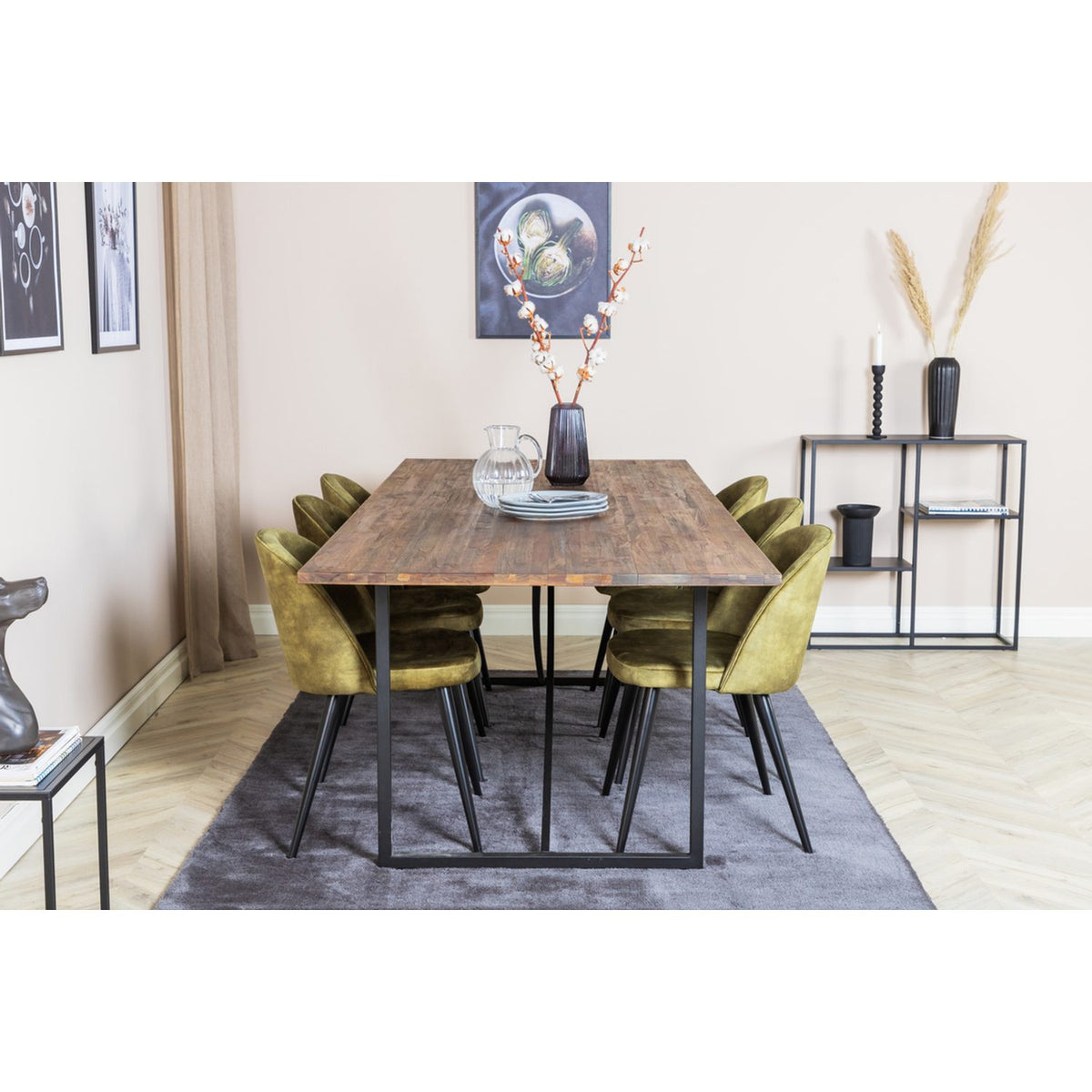 Padang, Velvet Rektangulär matgrupp Svart,Grön, Svart,Natur, 250 x 100