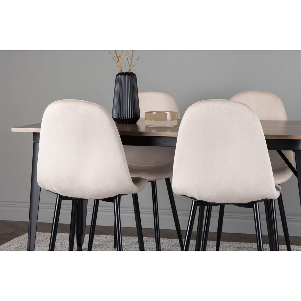 Tempe, Polar Rektangulär matgrupp Beige, Svart, Valnöt, 140 x 80