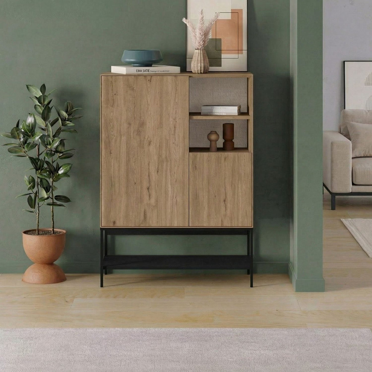 Amira (90 x 125 x 40 cm) Sideboard Naturlig ekträ Svart Svart