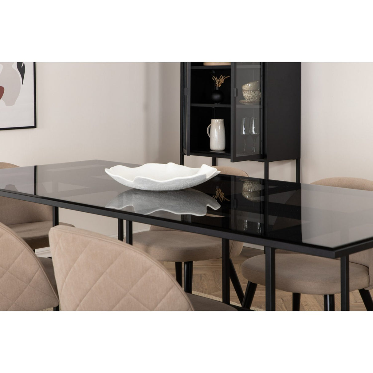 Leif, Velvet Rektangulär matgrupp Beige, Svart, Svart, 200 x 90