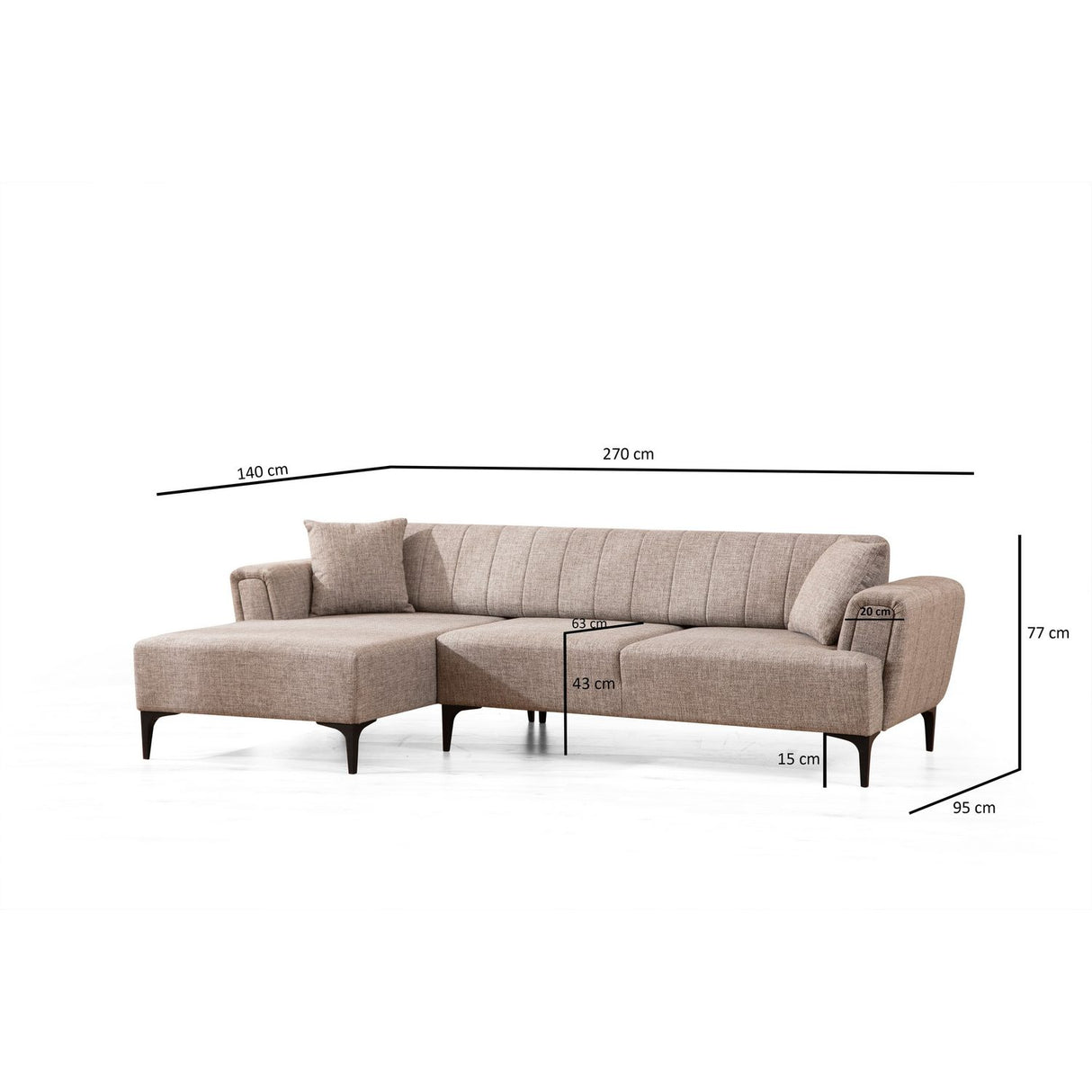 Jakarta (140-270 x 95 x 77 cm) Hörnsoffa-bäddsoffa Ljusbrun, Vänster