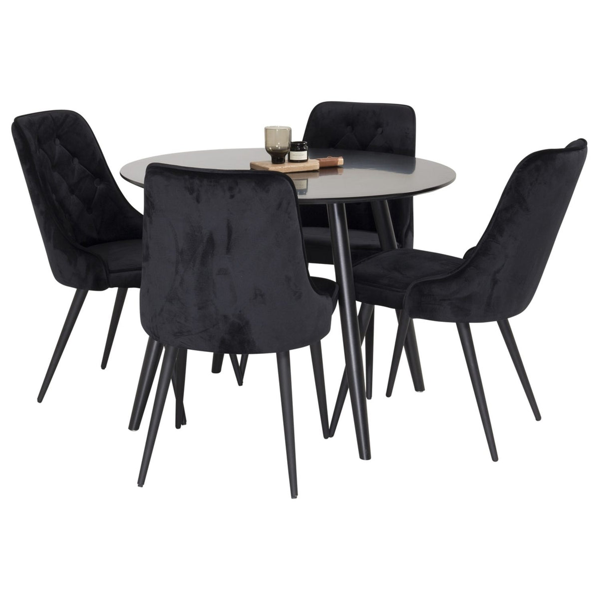 Plaza, Velvet Deluxe Rund matgrupp Svart, Svart, 4st