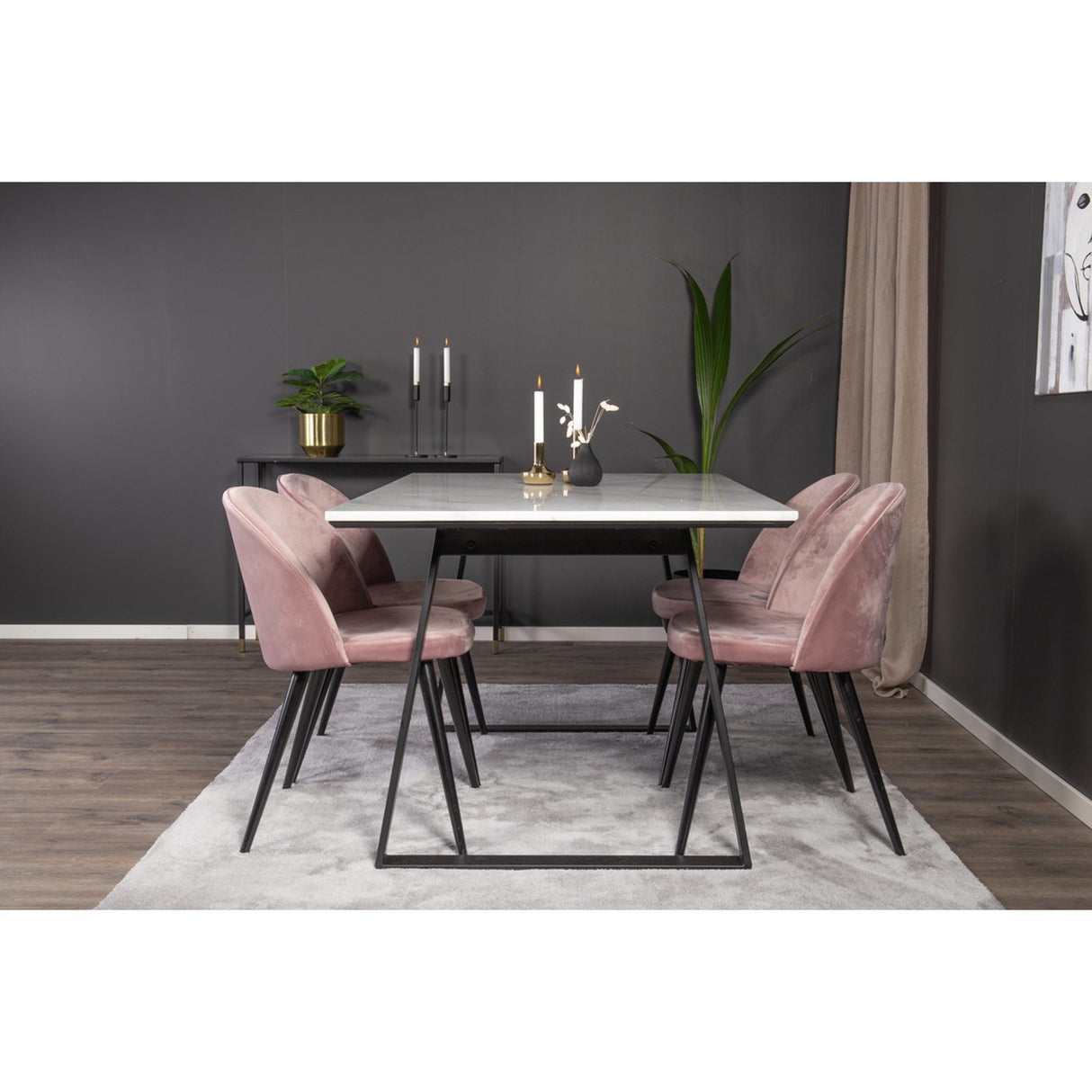 Estelle, Velvet Rektangulär matgrupp Svart,Dammig rosa, Svart,Vitt, 140 x 90