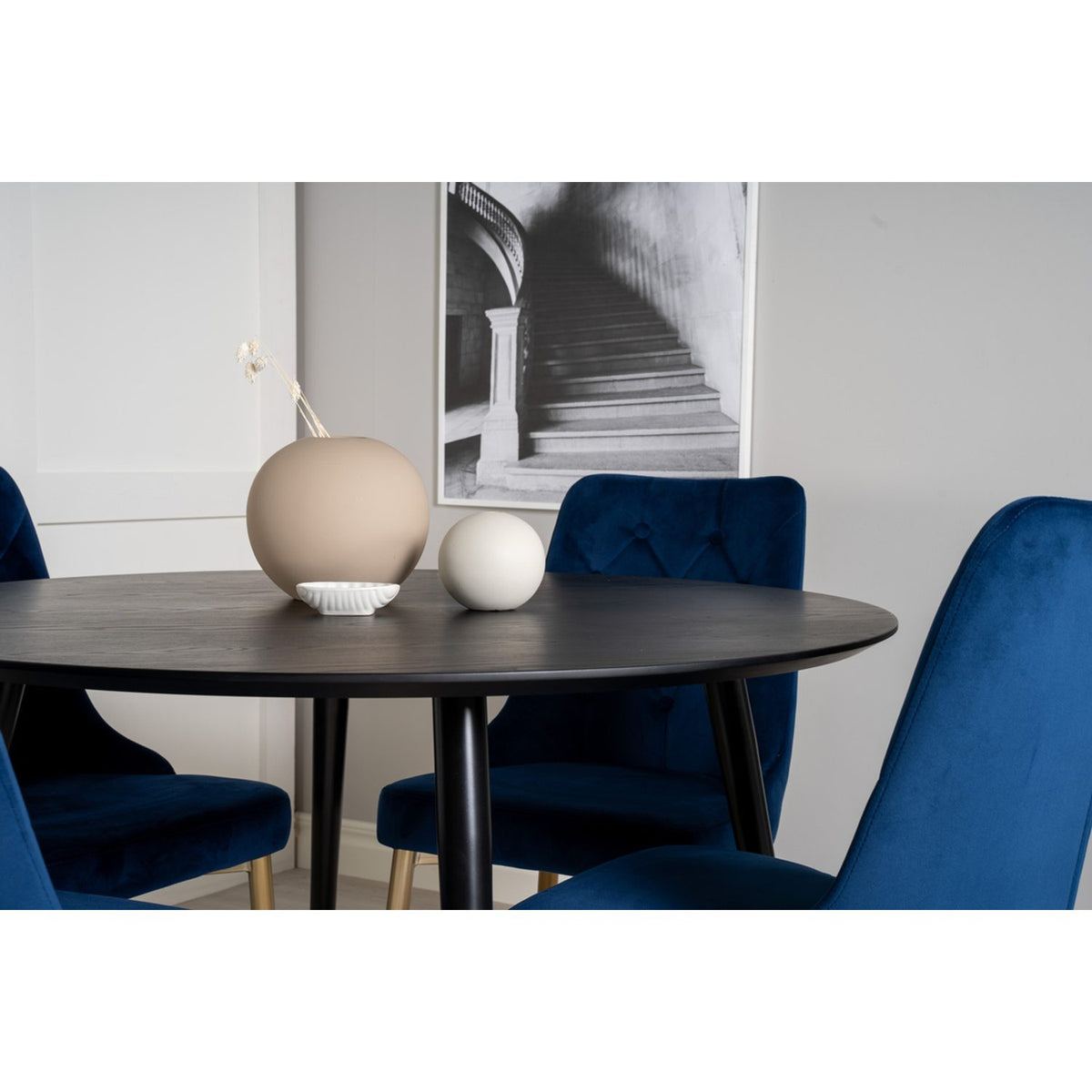 Dipp, Velvet Deluxe Rund matgrupp Blå, Guld, Svart, Guld, ⌀115