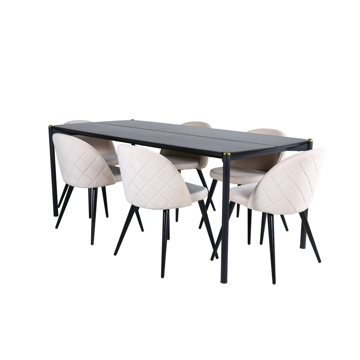 Pelle, Velvet Rektangulär matgrupp Beige, Svart, Svart, 190 x 90
