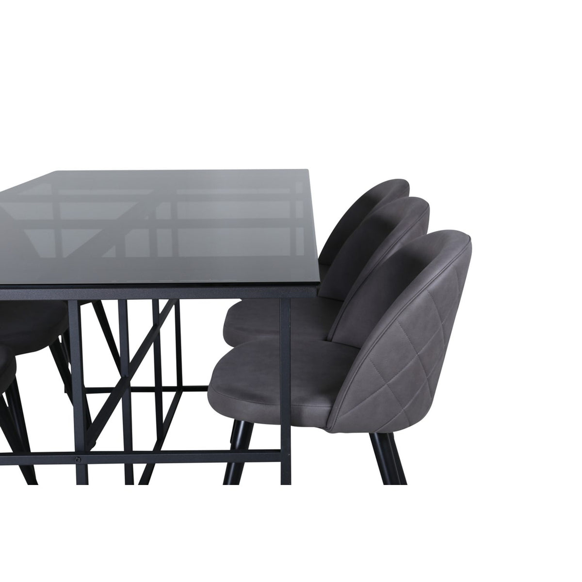 Leif, Velvet Rektangulär matgrupp Svart,Grå, Svart, 200 x 90