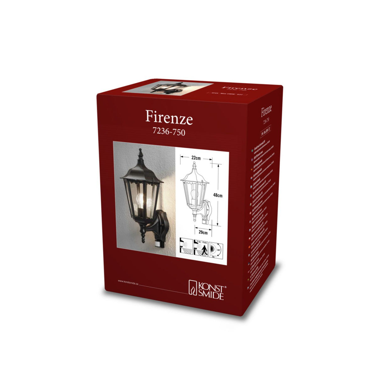 Firenze E27 Upp PIR Rörelsevakt Vägglampa Ute Svart
