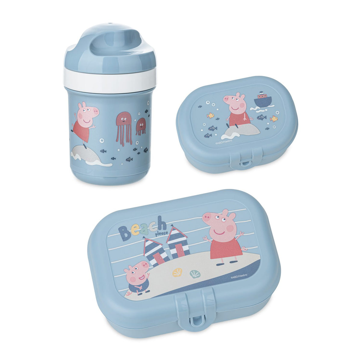Peppa pig waves to go set om 2 lunchlådor + vattenflaska 20 cl Matlådeset