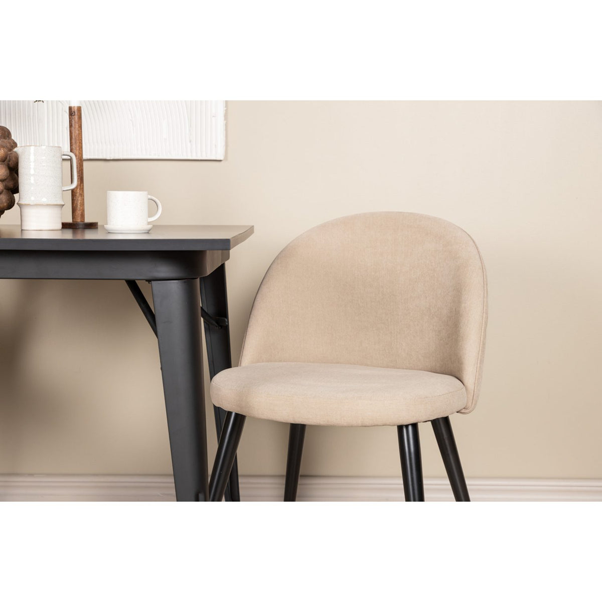 Tempe, Velvet Rektangulär matgrupp Beige, Svart, Svart, 80 x 80