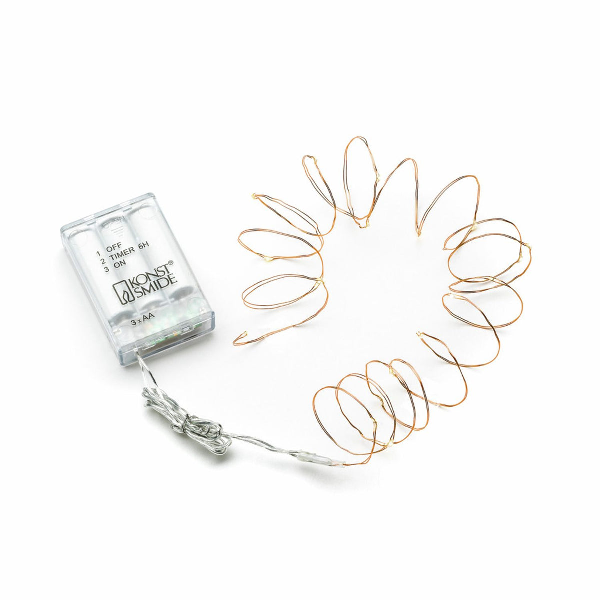 Metallisk LED Timer 6h Ljusslinga Inomhus 20 Lampor (1.9m), Varmvit/Kopparfärgad