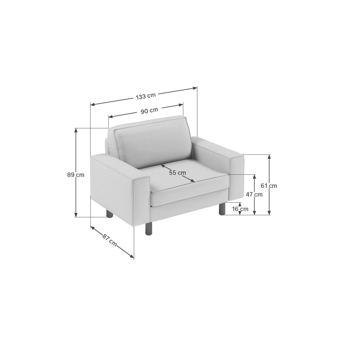 Wellington Loveseat (133 x 89 x 87 cm) 1-sitssoffa Nattgrå valnöt