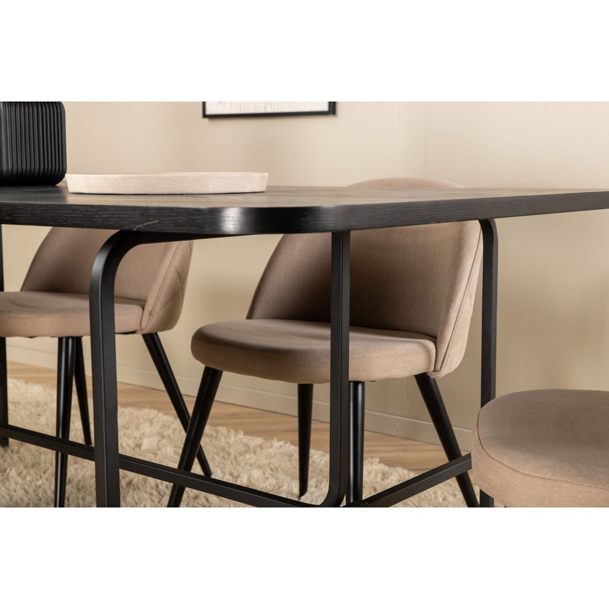 Uno, Velvet Rektangulär matgrupp Beige, Svart, Svart, 200 x 90