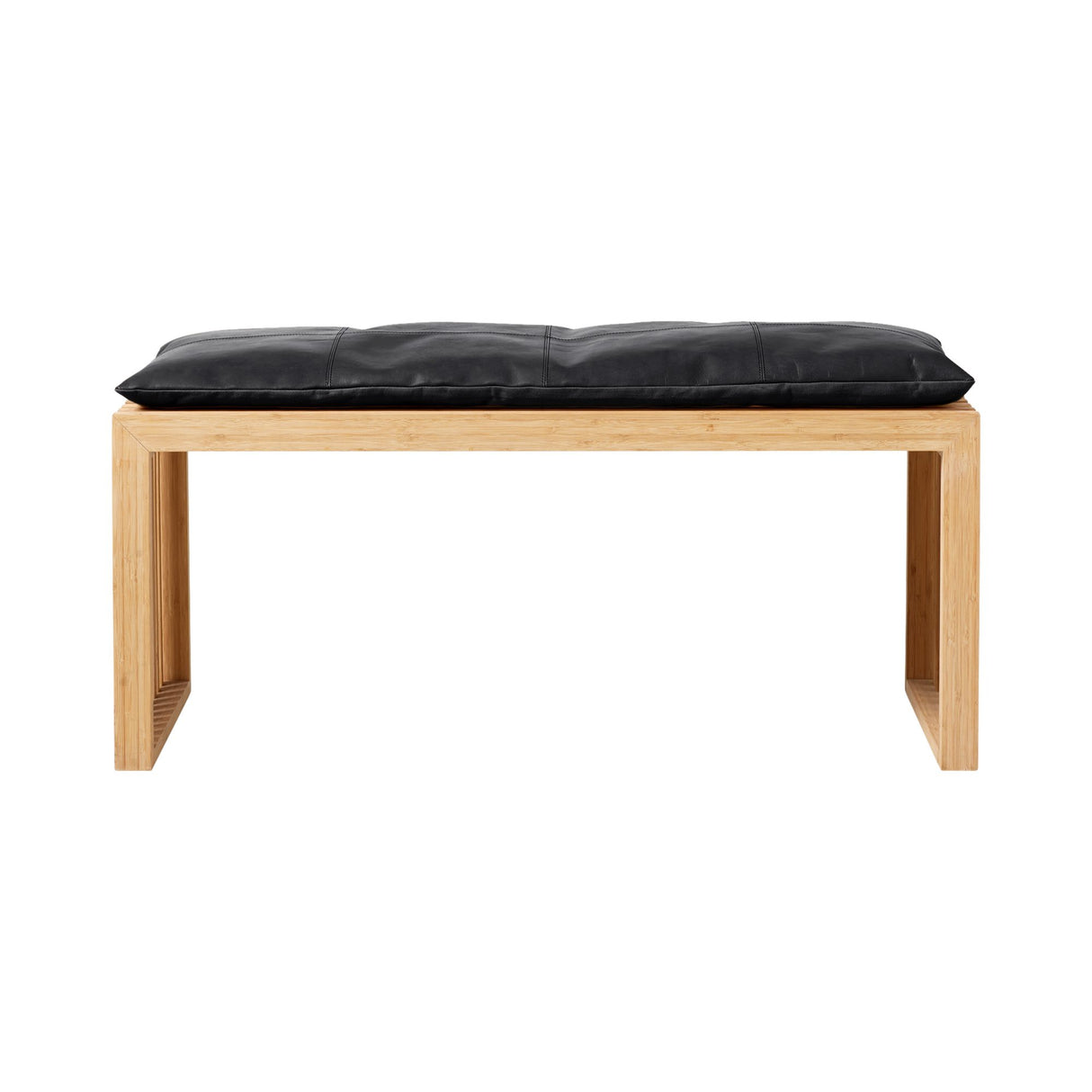 Rib Bänk 3-sits i Bambu med Skinndyna Svart Sittdyna