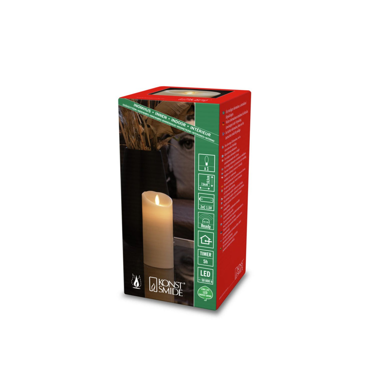 Vaxljus gräddvitt, varmvit LED timer 5h 2xC Dekorationsljus El 7,6x16,5 cm