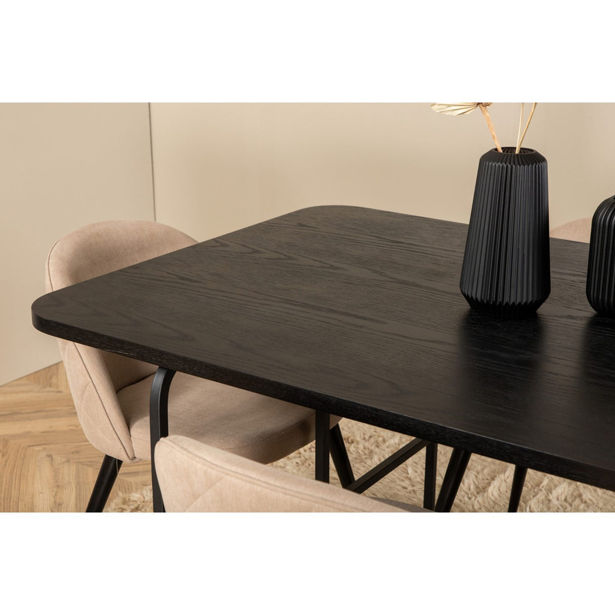 Uno, Velvet Rektangulär matgrupp Beige, Svart, Svart, 200 x 90