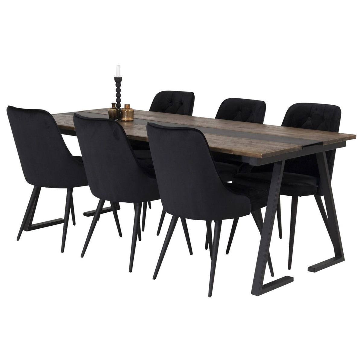 Jakarta, Velvet Deluxe Rektangulär matgrupp Svart, Svart, Natur, 200 x 90