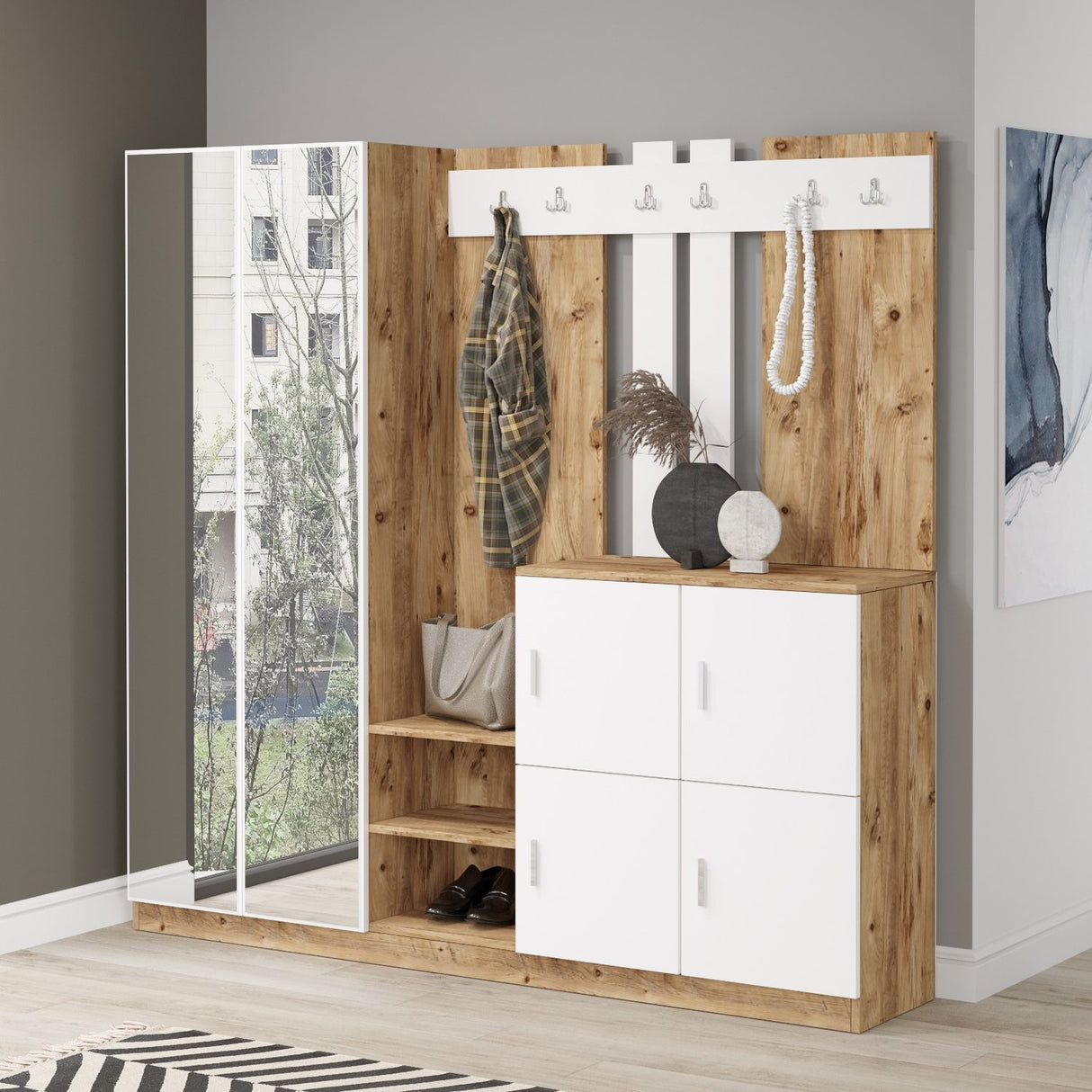 Zelino (187,2 x 180 x 37,5 cm) Hallstativ Atlantisk furu Vit