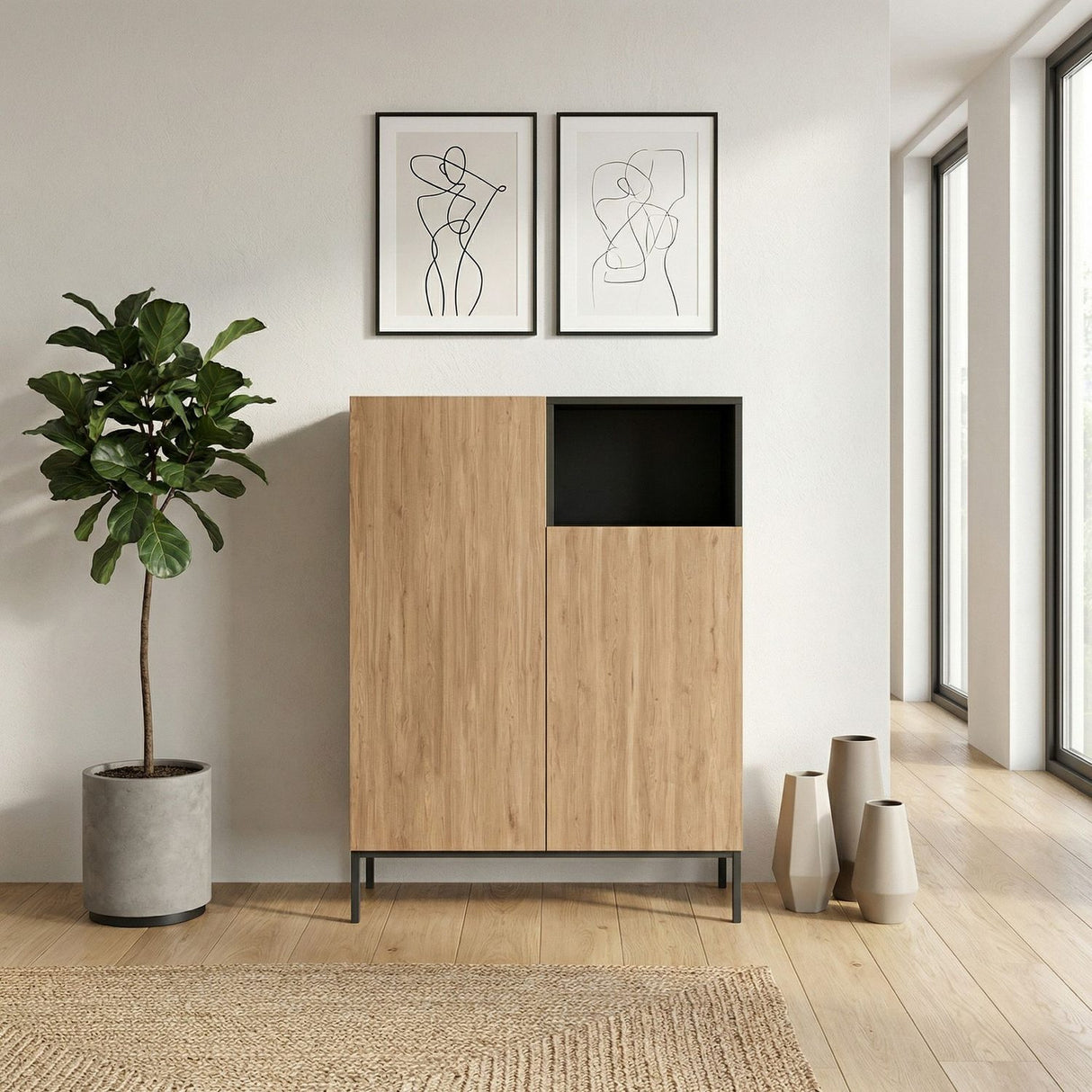 Limerick (90 x 120 x 41,8 cm) Sideboard Naturlig ekträ svart sandsten