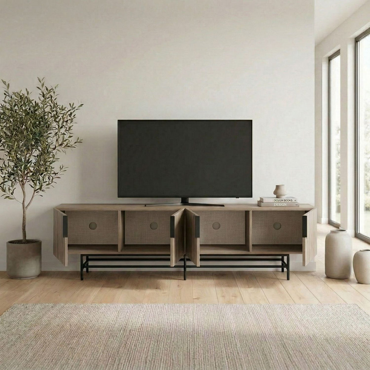 Edinburgh (200 x 55 x 35 cm) TV-bänk Naturlig ek svart