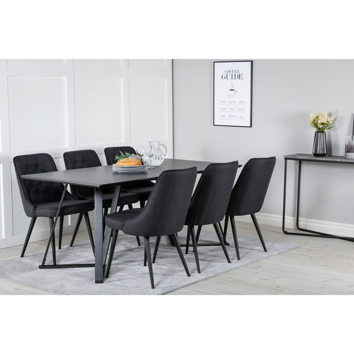 Marina, Velvet Deluxe Rektangulär matgrupp Svart, Svart, 180 x 90