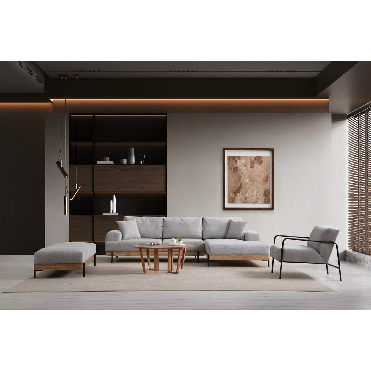 Kigali Oak (280-170 x 98 x 78 cm) Hörnsoffa Grå, Höger