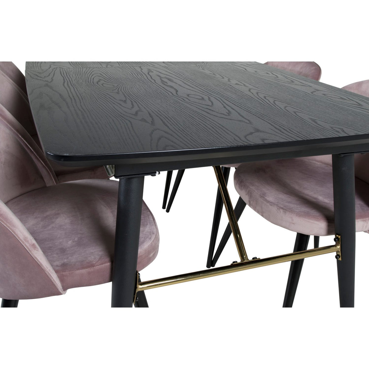 Gold, Velvet Rektangulär matgrupp Svart,Dammig rosa, Svart, 180 x 85