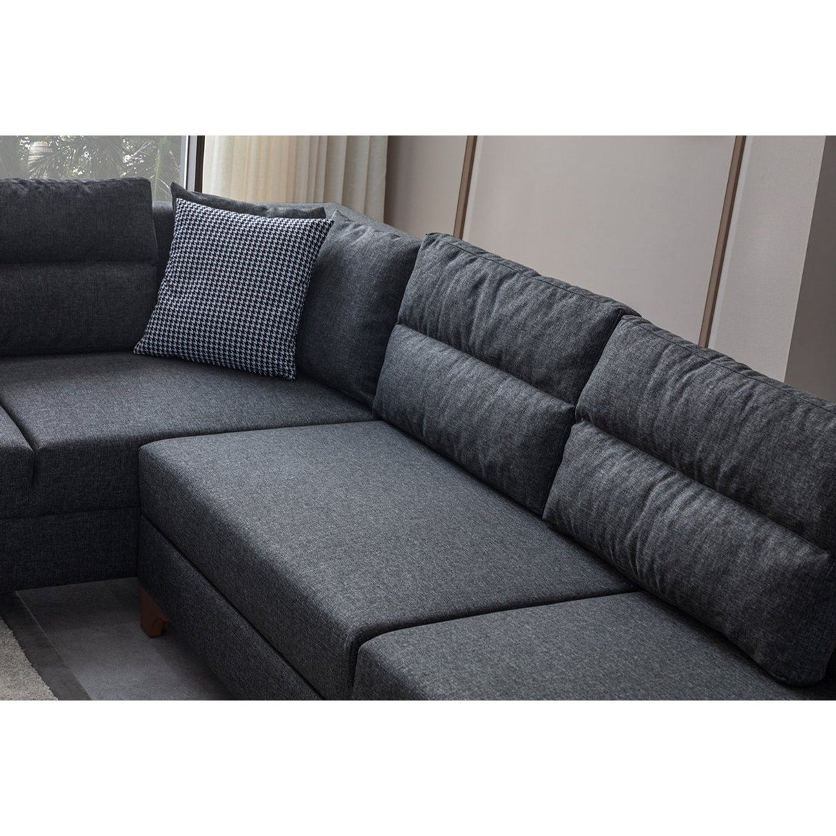 Porto (230 x 90 x 150 cm) Hörnsoffa-bäddsoffa Antracit, Vänster