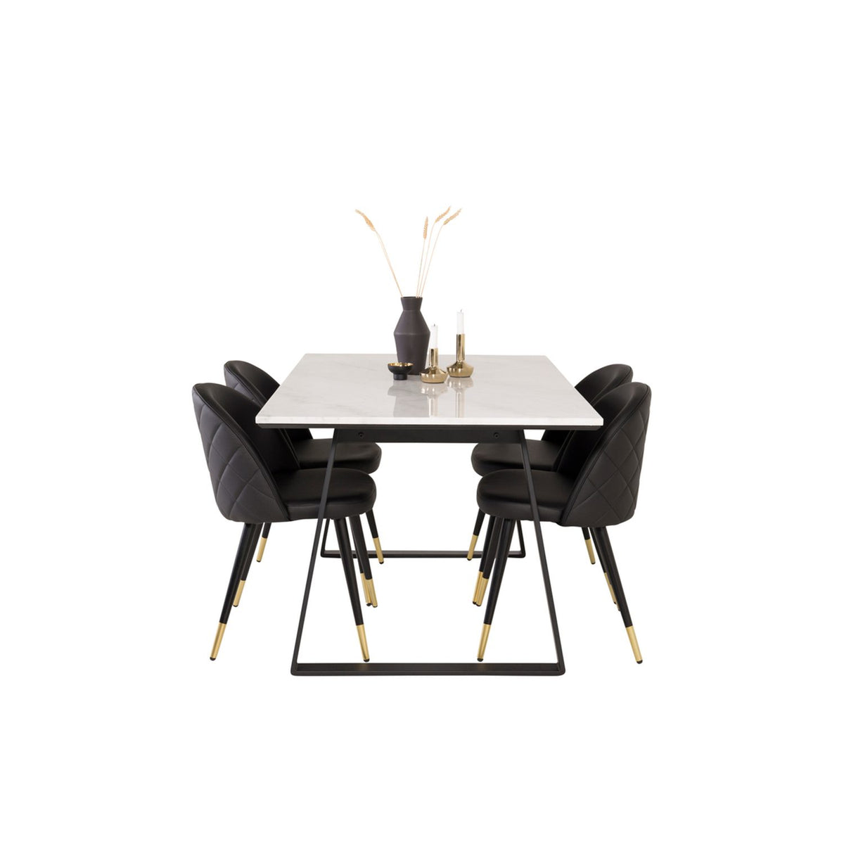 Estelle, Velvet Rektangulär matgrupp Svart, Guld, Svart,Vitt, 140 x 90
