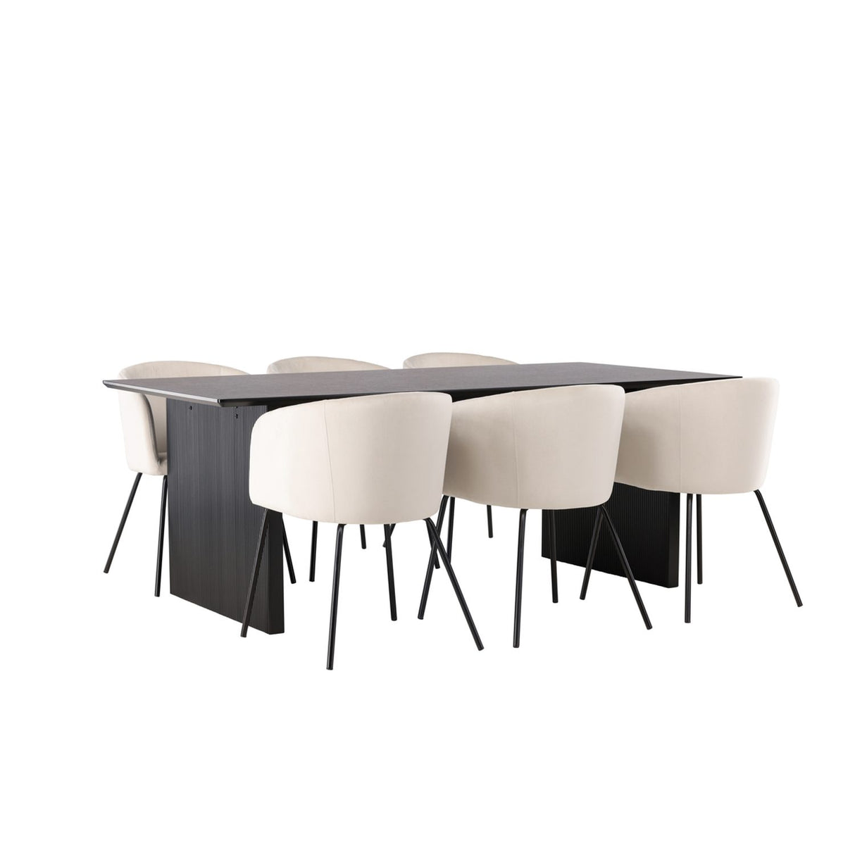 Vail, Berit Rektangulär matgrupp Beige, Svart, Svart, 200 x 100