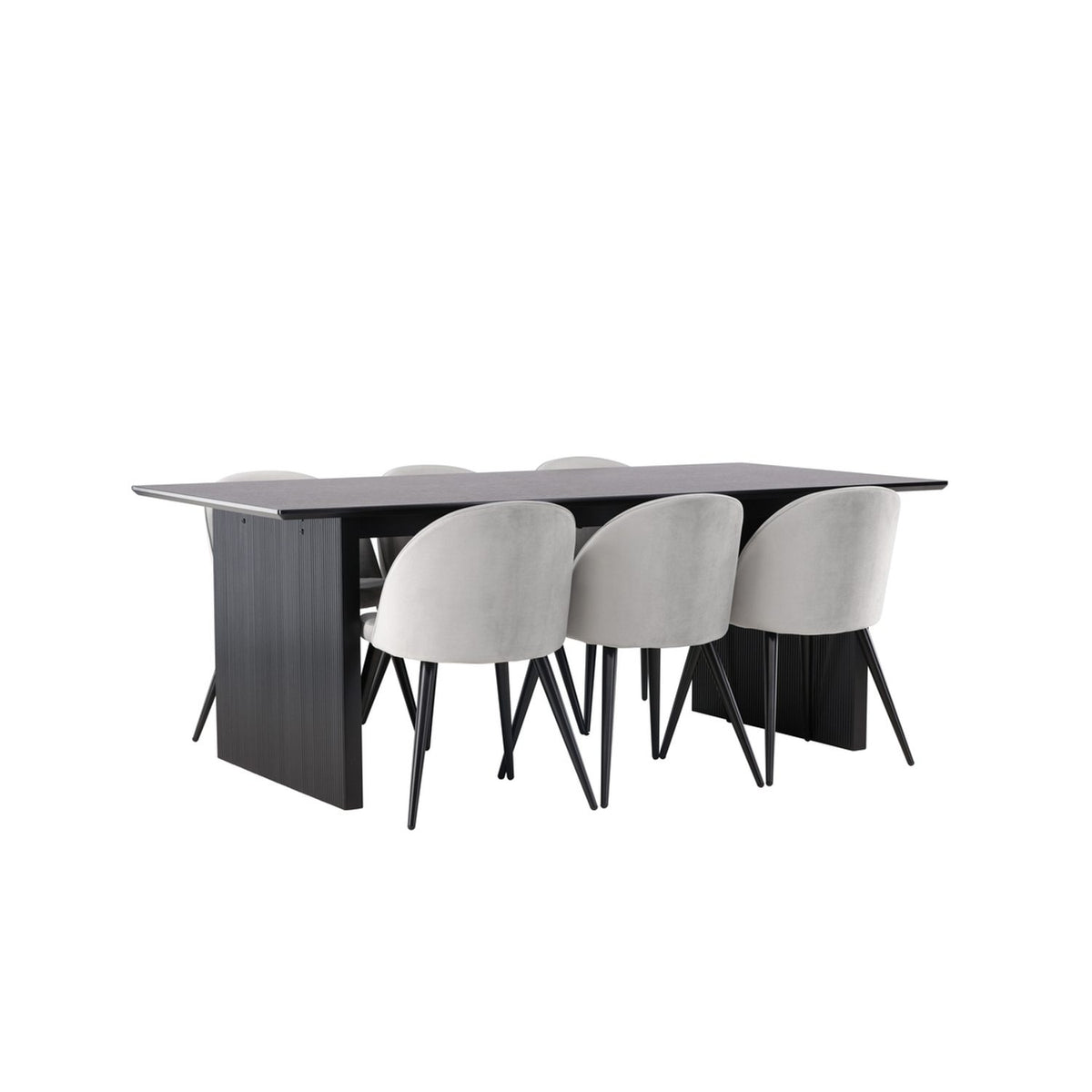 Vail, Velvet Rektangulär matgrupp Svart,Grå, Svart, 200 x 100