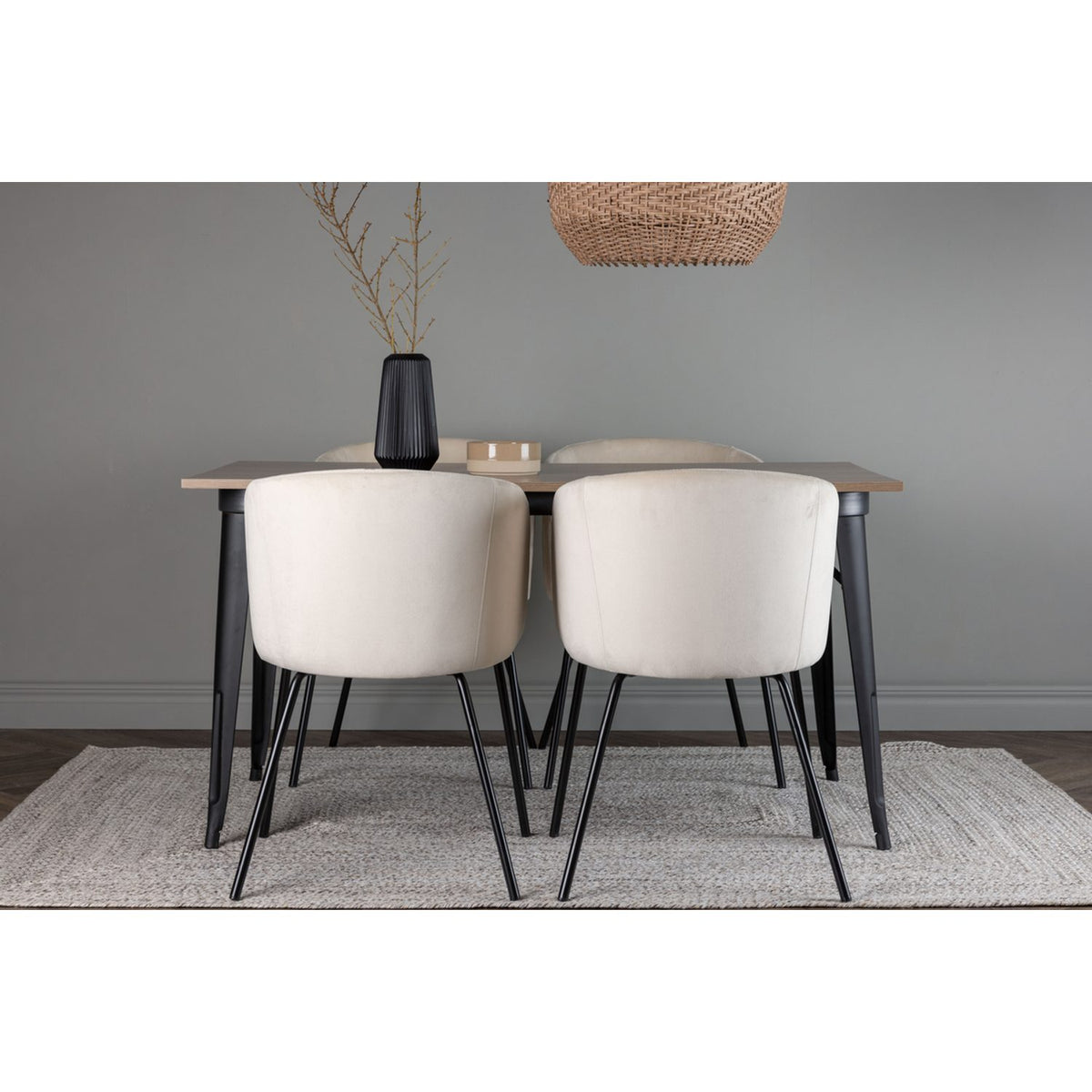 Tempe, Berit Rektangulär matgrupp Beige, Svart, Valnöt, 140 x 80