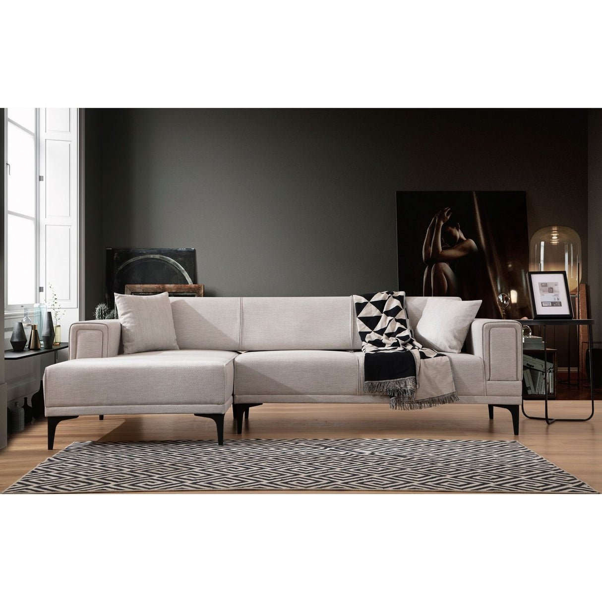 Hanoi (250-140 x 85 x 77 cm) Hörnsoffa-bäddsoffa Ecru, Vänster