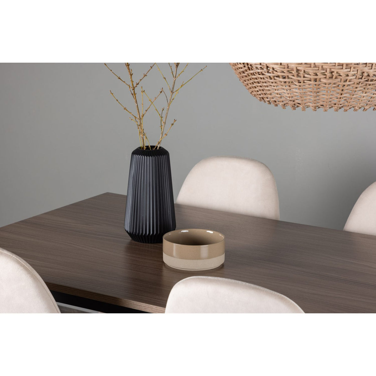 Tempe, Polar Rektangulär matgrupp Beige, Svart, Valnöt, 140 x 80