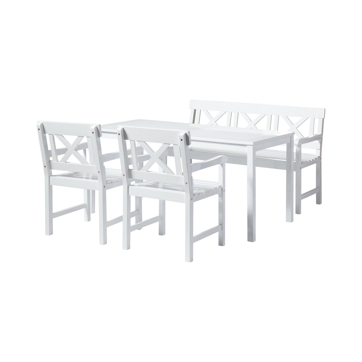 Sofiero Trädgårdsmöbelset med 1 Bord, 1 Bänk och 2 Stolar Vitlack