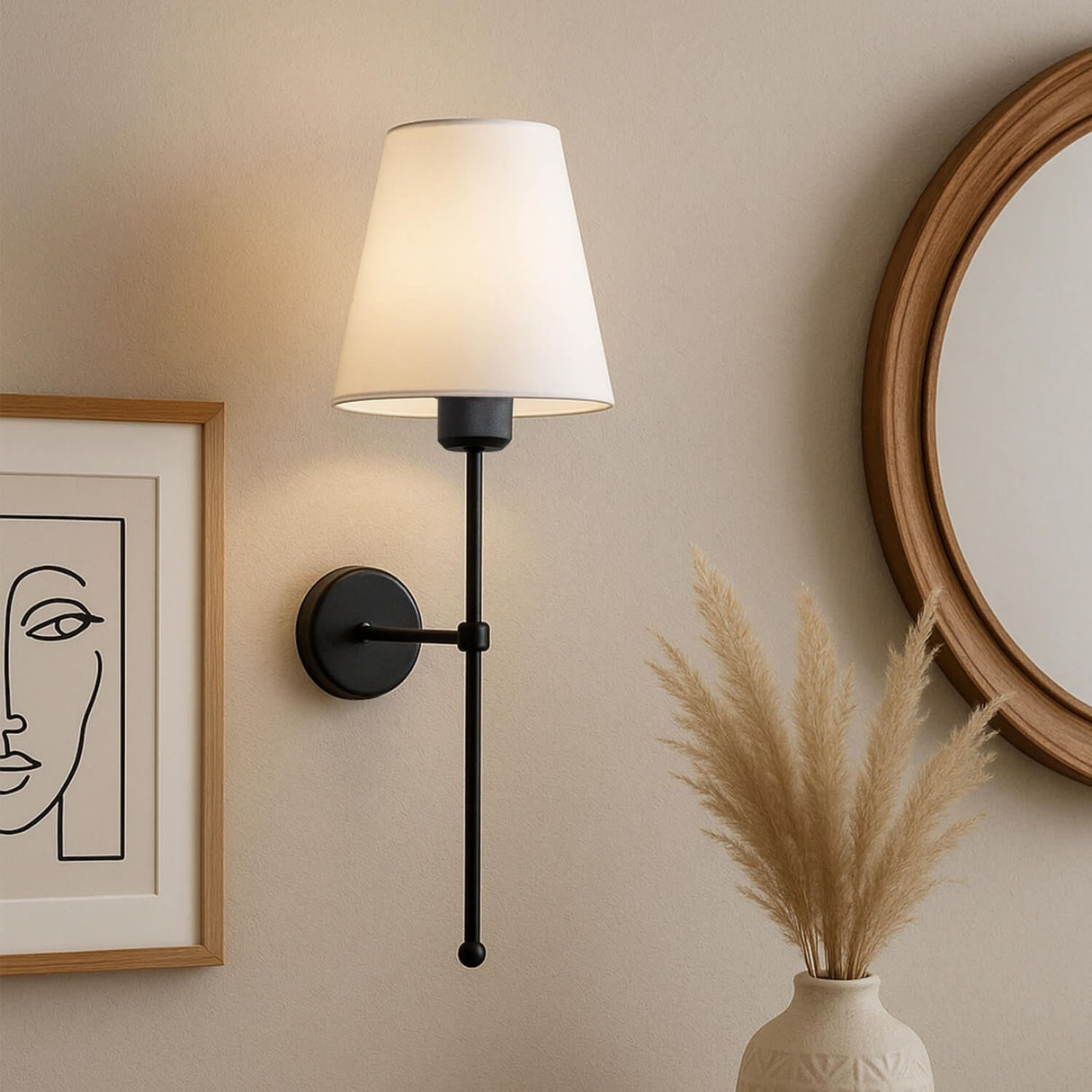 Bolt (H 50 cm) Vägglampa Kräm svart