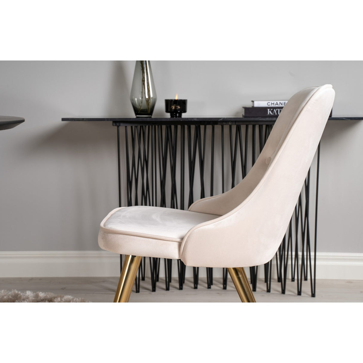 Dipp, Velvet Deluxe Rund matgrupp Beige,Guld, Svart, Guld, ⌀115