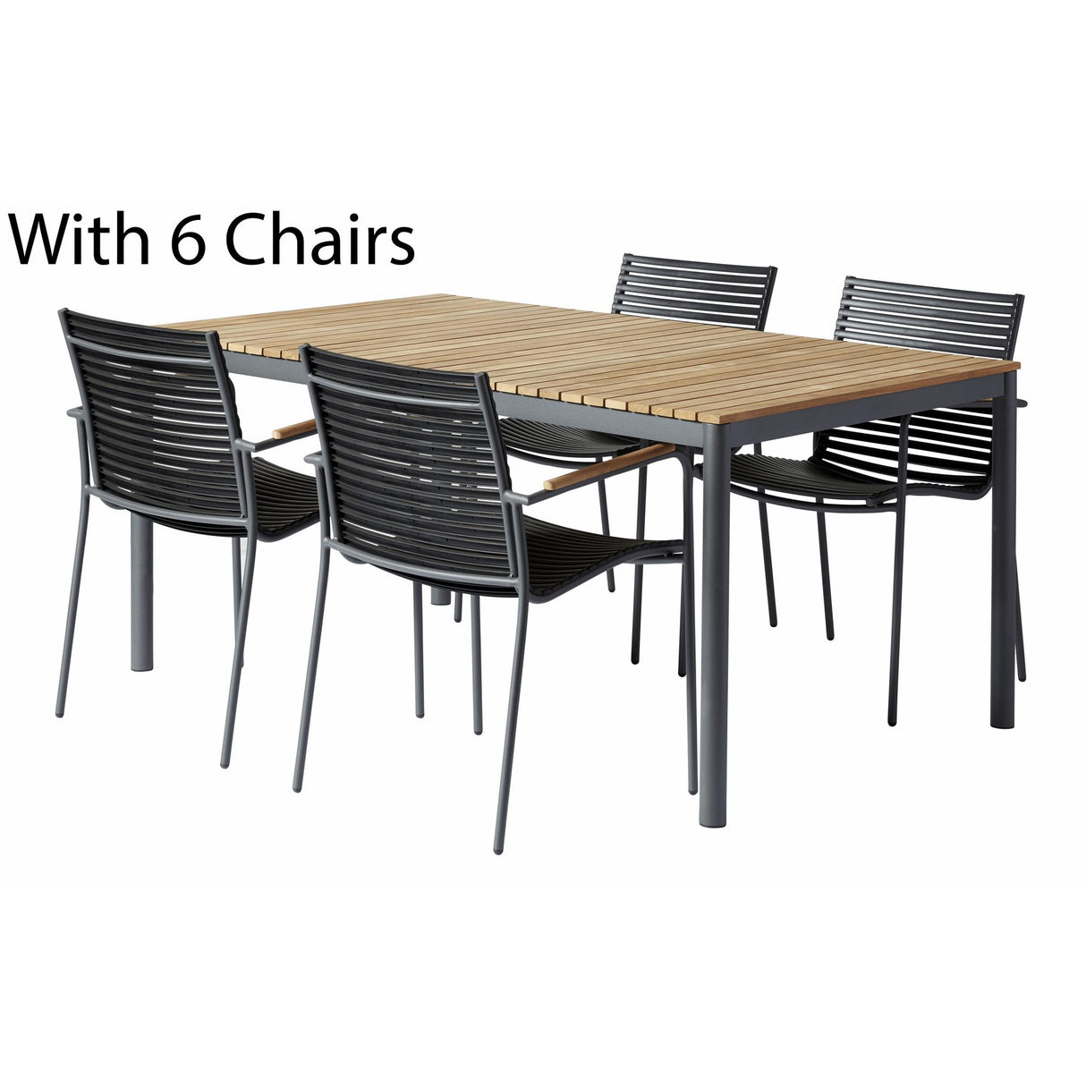 Mood/Mood Classic Trädgårdsmöbelset i Teak och Aluminium Antracit 208 cm + 6 stolar