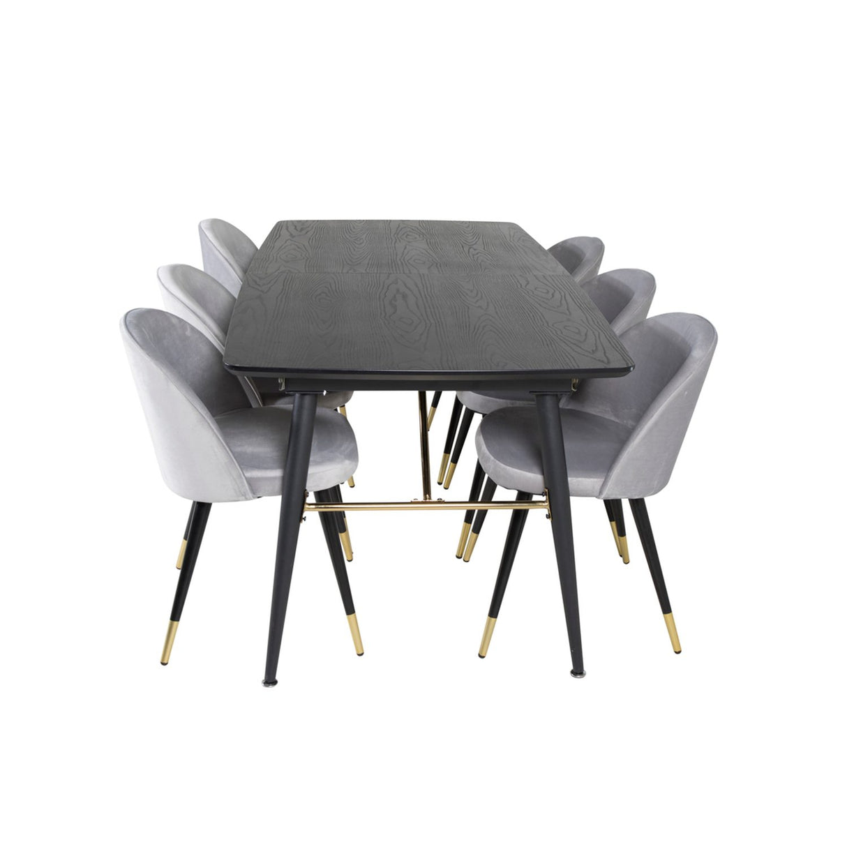 Gold, Velvet Rektangulär matgrupp Svart,Guld,Grå, Svart, 180 x 85