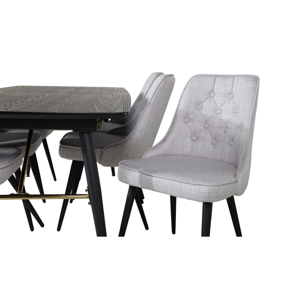 Gold, Velvet Deluxe Rektangulär matgrupp Svart,Ljusgrå, Svart, 180 x 85