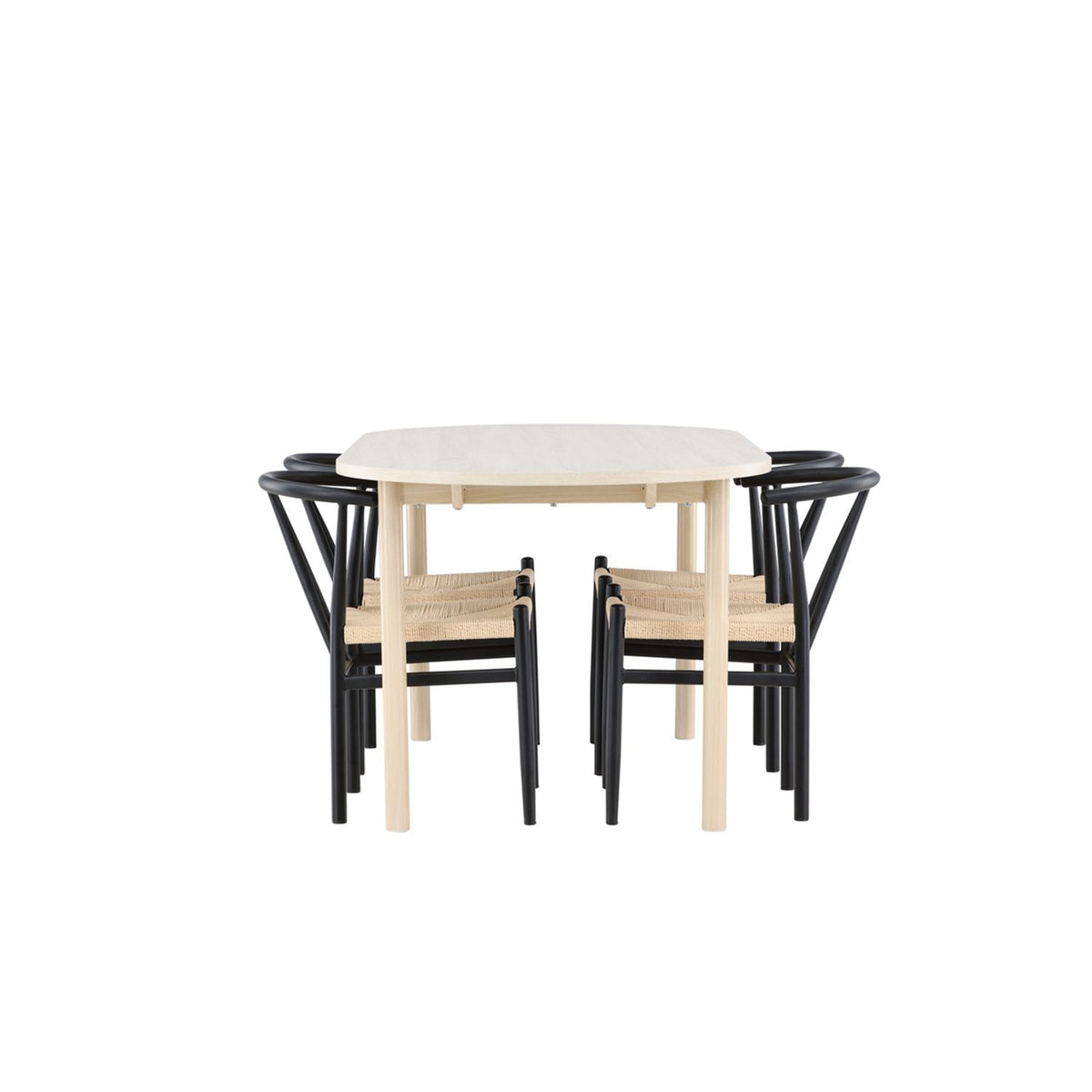 Andy, Alfons Ovalt matgrupp Svart, beige, Vitlaserad, 180 x 90