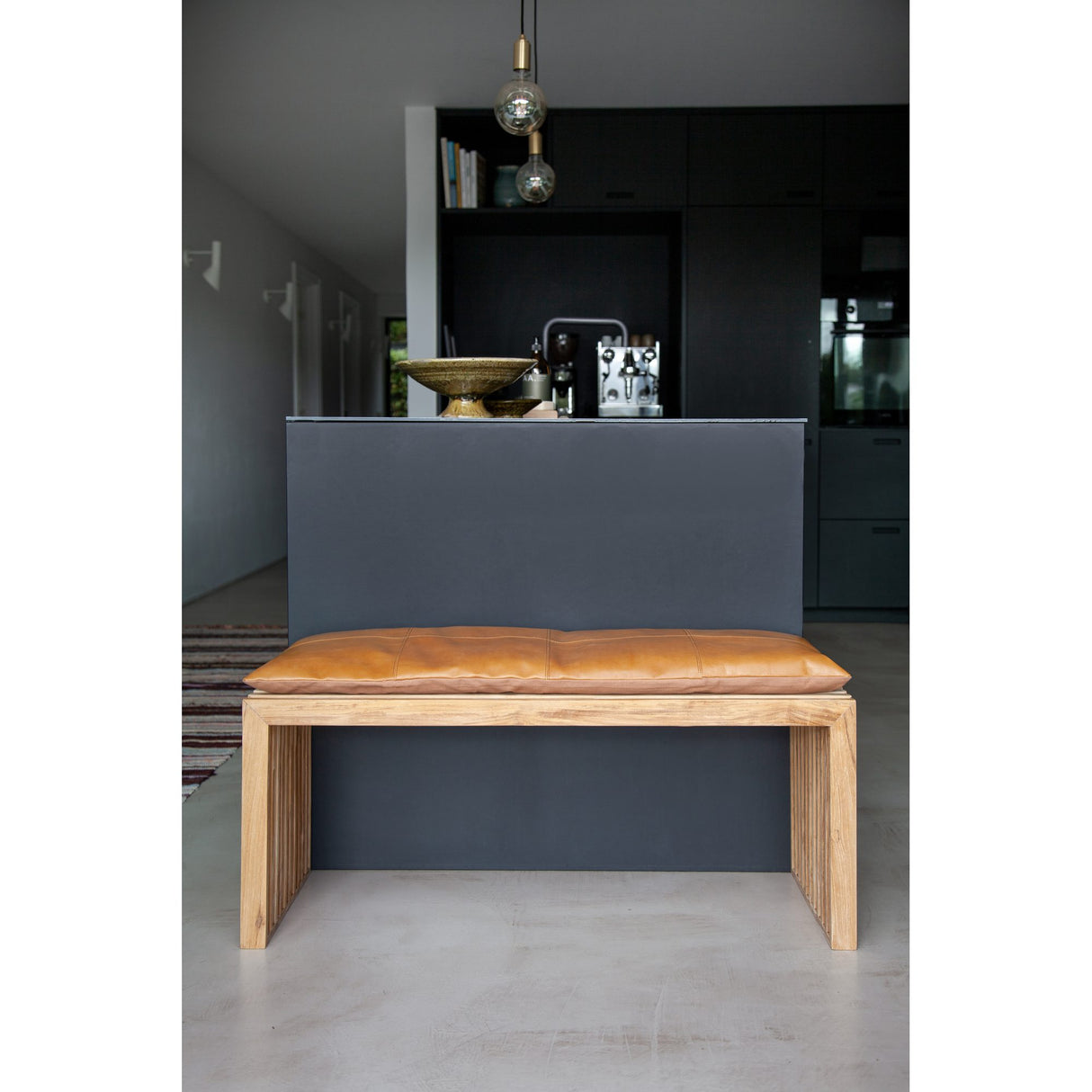 Sittdyna till Rib-bänk för 3 Personer i Skinn Ljusbrun