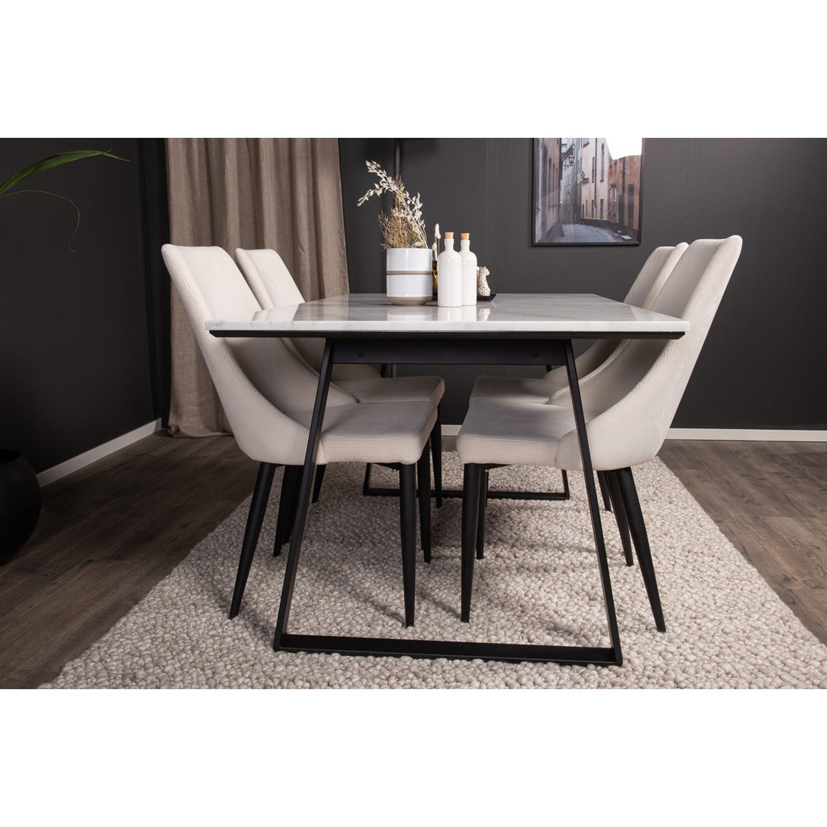 Estelle, Leone Rektangulär matgrupp Svart,Vit, Svart,Vit, 140 x 90
