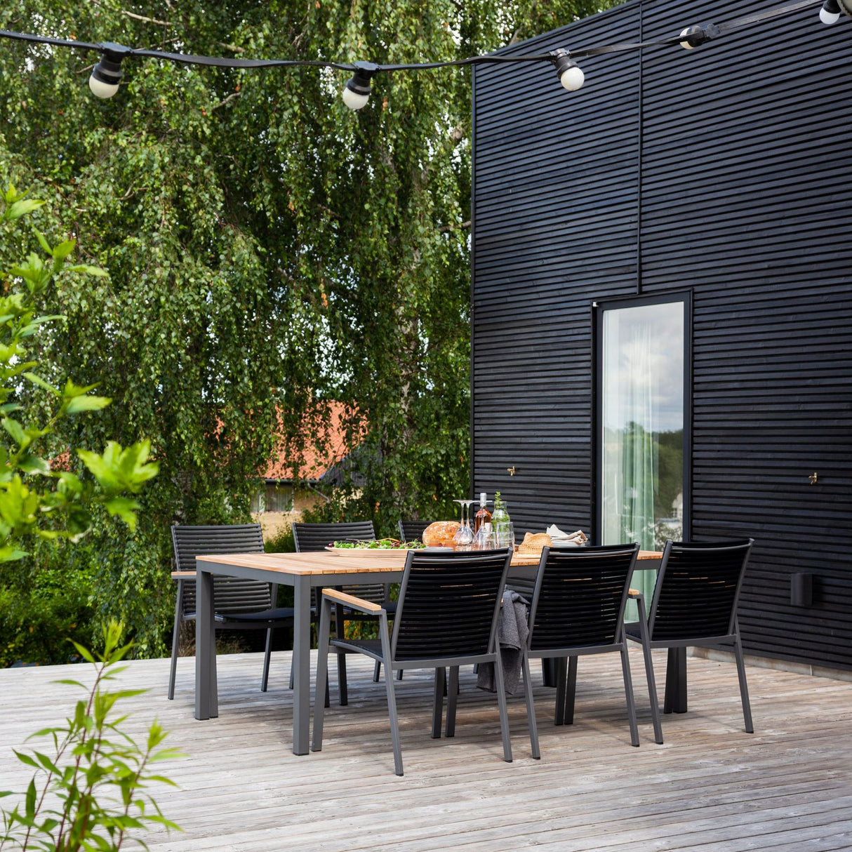 Mood/Mood Extreme Trädgårdsmöbelset i Teak och Aluminium Antracit 208 cm + 6 stolar