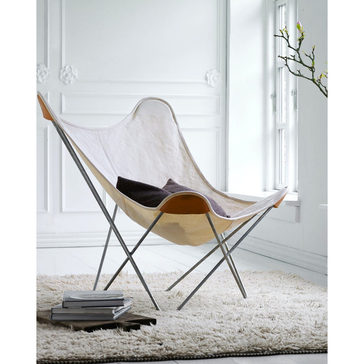 Cotton Canvas Mariposa Fåtölj Krom, Off White, Canvas