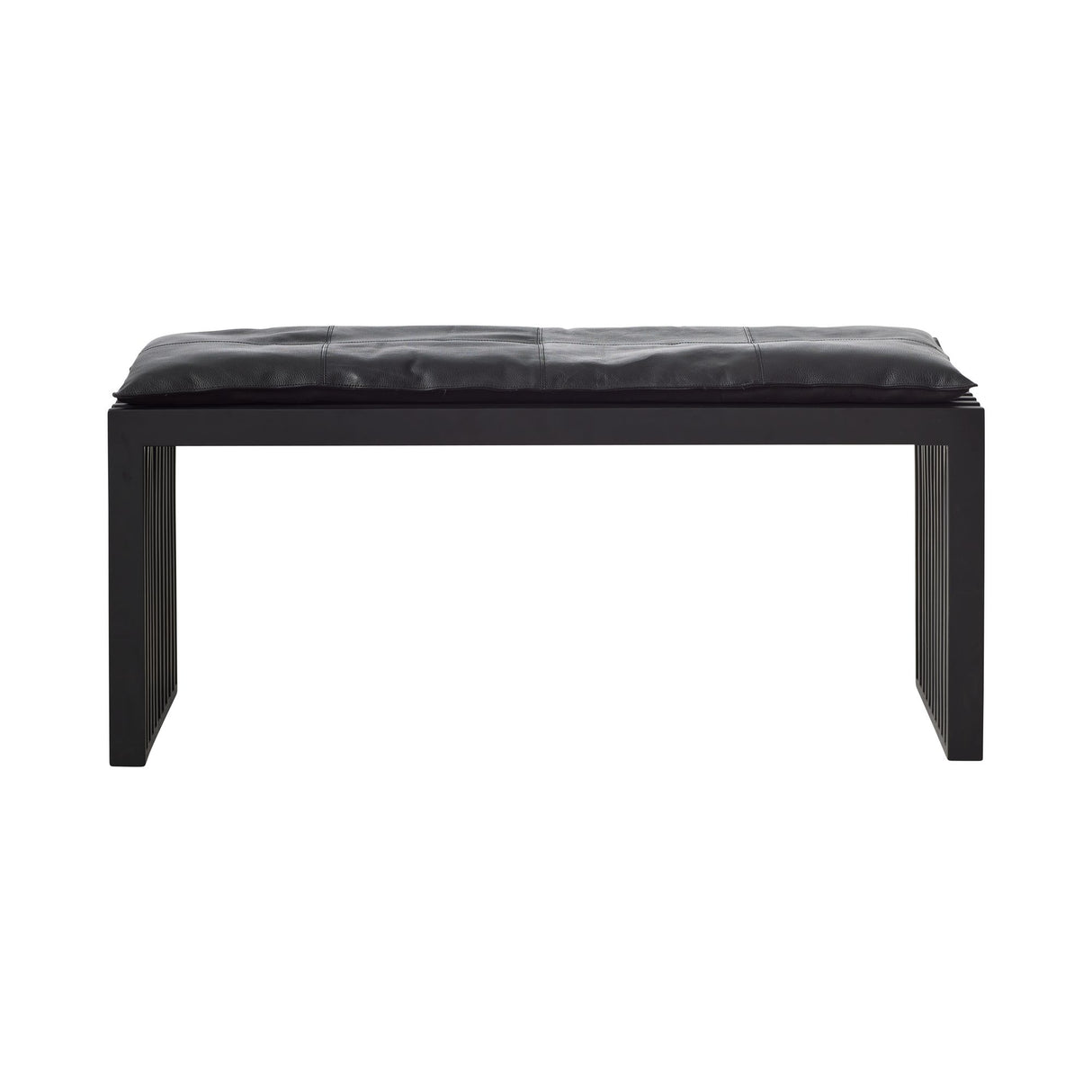 Rib Bänk i Mahogny med Skinndyna Svart Sittdyna